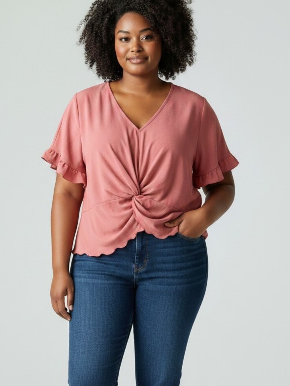Pink Twist-Front V-Neck Blouse By Haute Fox Size 2X